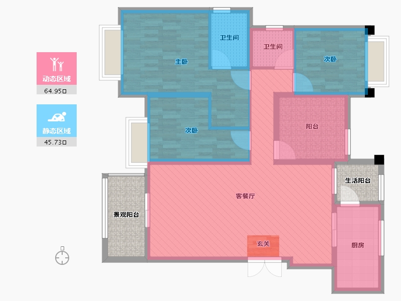 重庆-重庆市-鸥鹏凤凰国际新城-106.91-户型库-动静分区