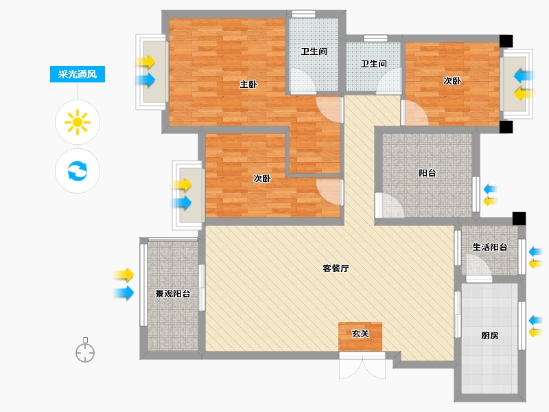 重庆-重庆市-鸥鹏凤凰国际新城-106.91-户型库-采光通风