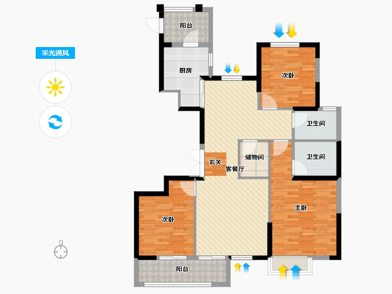 浙江省-温州市-绣源佳苑-104.78-户型库-采光通风