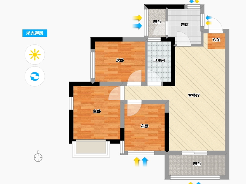 四川省-成都市-龙腾东麓城-61.89-户型库-采光通风