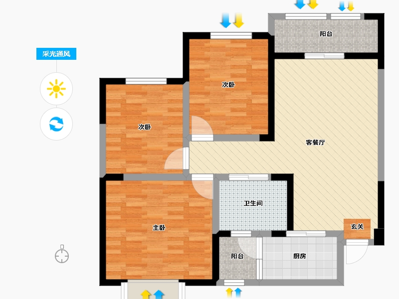 河南省-洛阳市-美伦香颂-86.00-户型库-采光通风