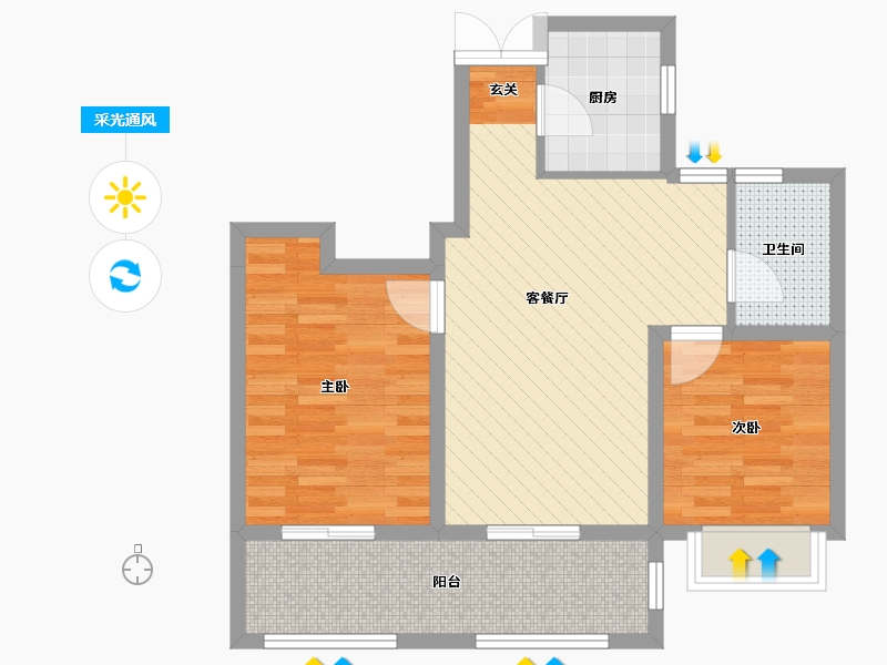 浙江省-宁波市-杭州湾世纪城-64.44-户型库-采光通风