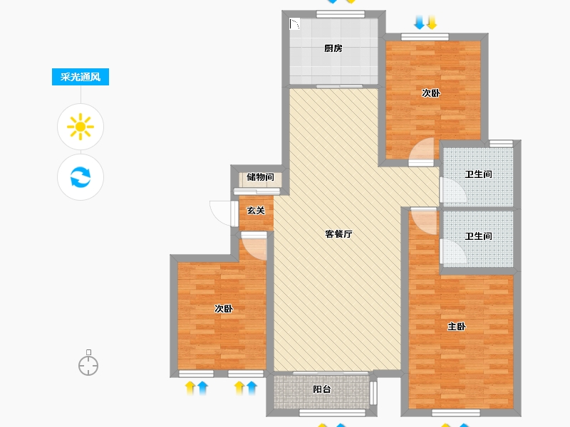 山东省-烟台市-龙泽华府(东区)-100.00-户型库-采光通风