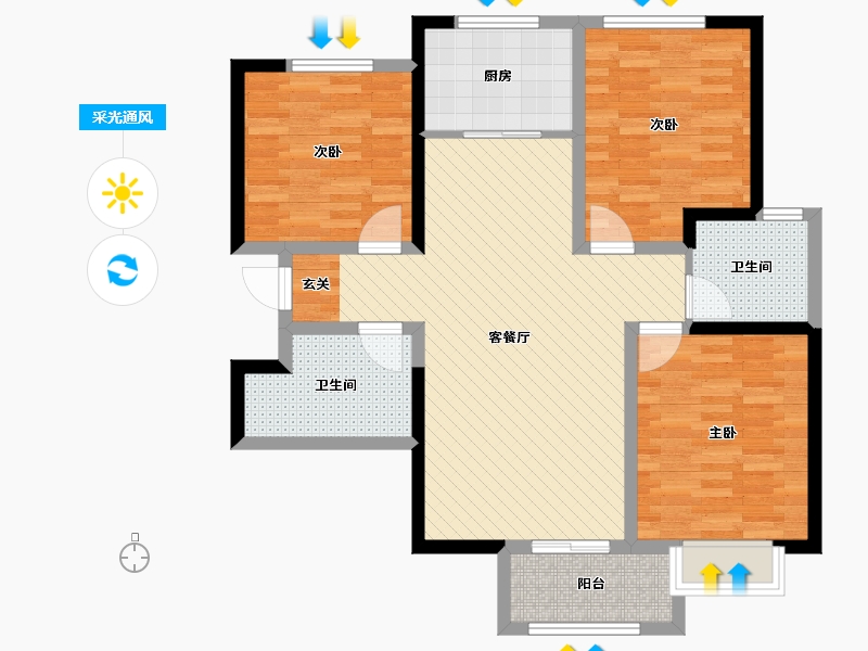 陕西省-渭南市-水岸名居-93.60-户型库-采光通风