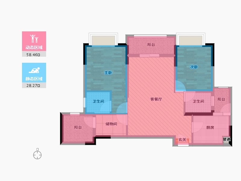 重庆-重庆市-隆鑫鸿府-75.12-户型库-动静分区