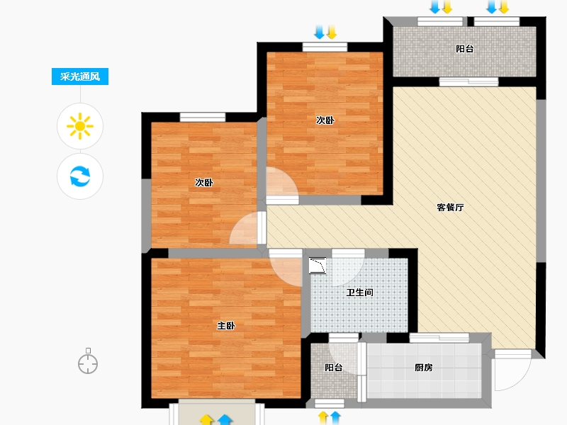 河南省-洛阳市-美伦香颂-77.63-户型库-采光通风