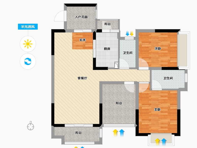 广东省-东莞市-碧琴湾花园-90.81-户型库-采光通风