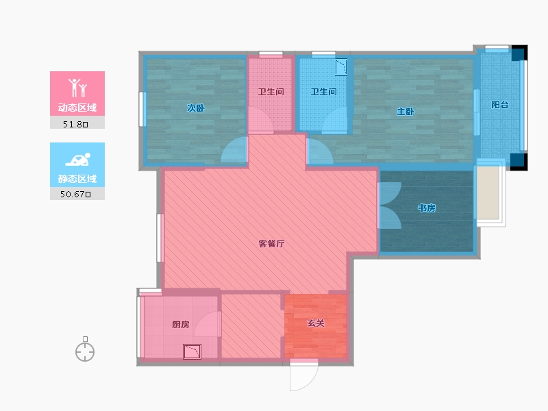 湖北省-武汉市-明泽丰华苑-24栋-90.60-户型库-动静分区