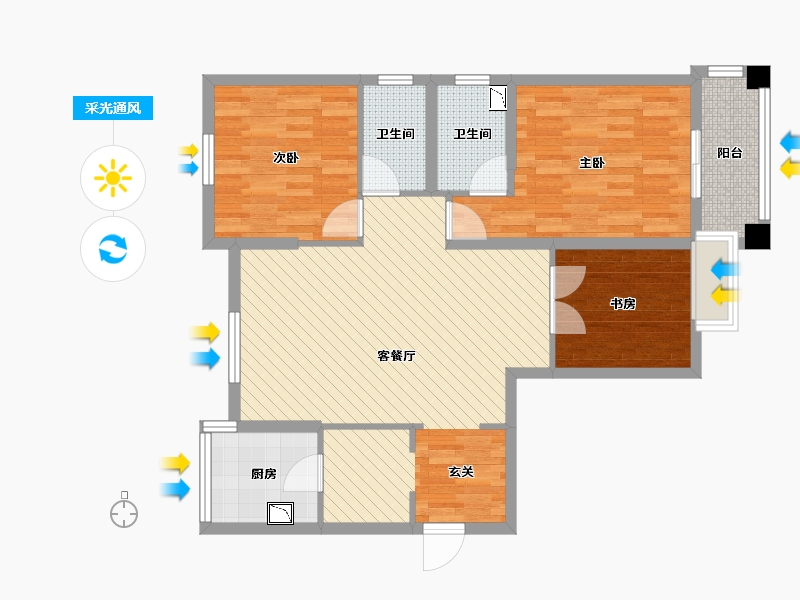 湖北省-武汉市-明泽丰华苑-24栋-90.60-户型库-采光通风