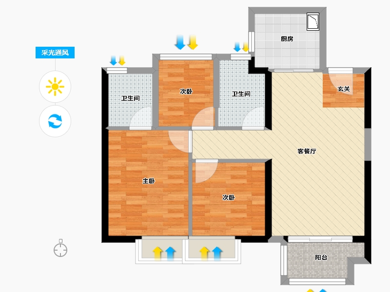 福建省-莆田市-碧桂园天澜-70.40-户型库-采光通风