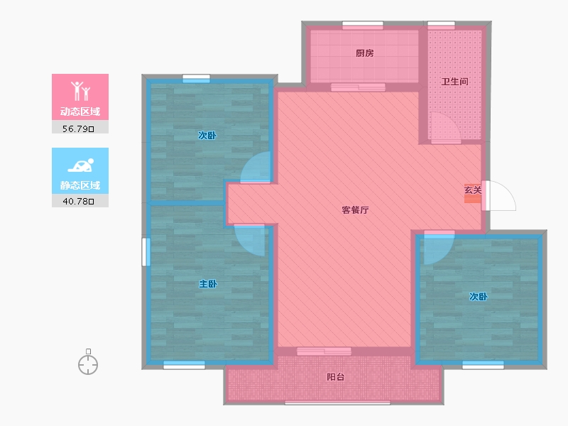 安徽省-黄山市-休宁乾北.金色玫瑰(一期)-86.13-户型库-动静分区