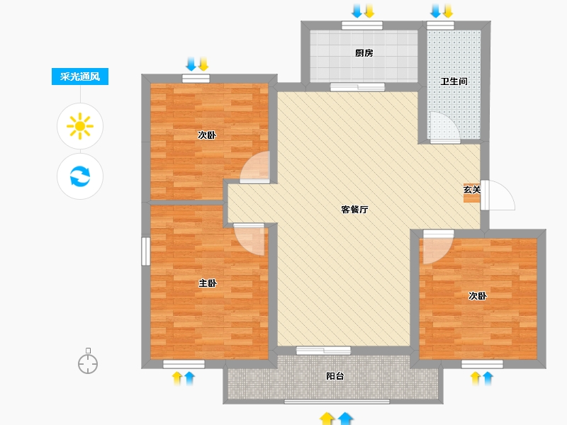 安徽省-黄山市-休宁乾北.金色玫瑰(一期)-86.13-户型库-采光通风