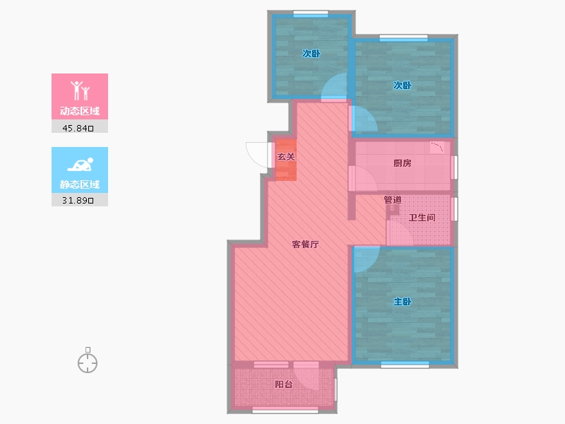 辽宁省-沈阳市-沈阳孔雀城英国宫-一期-67.45-户型库-动静分区