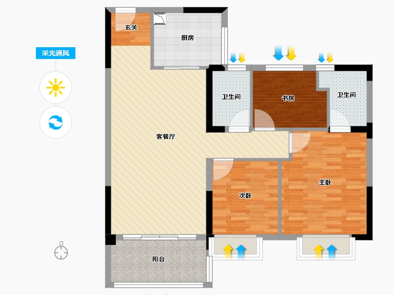 江苏省-苏州市-沙溪碧桂园珑庭-89.87-户型库-采光通风