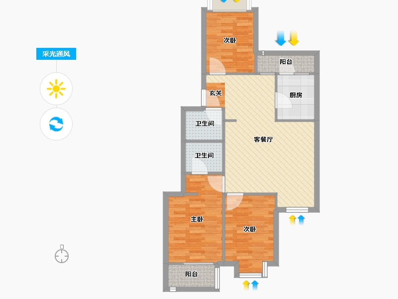 北京-北京市-小康东里-71.20-户型库-采光通风