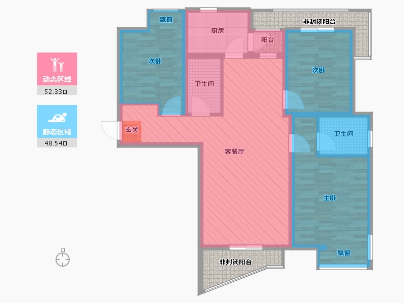 陕西省-西安市-中新浐灞半岛碧水澜庭-97.80-户型库-动静分区