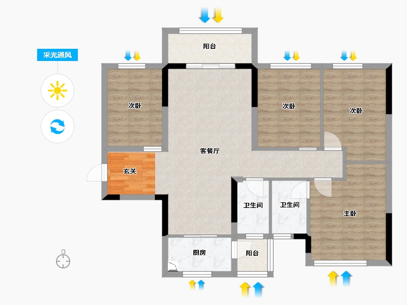 四川省-成都市-龙光玖龙府-98.74-户型库-采光通风