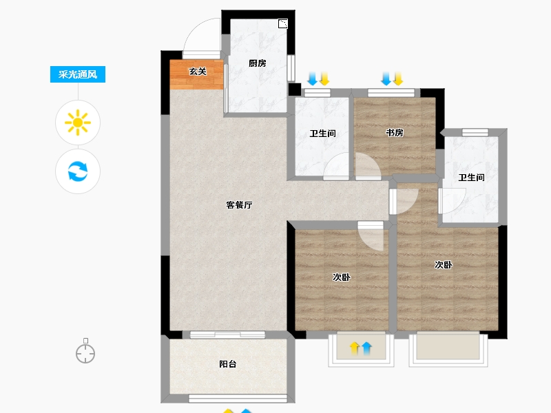 湖北省-武汉市-�吃没�府-73.60-户型库-采光通风