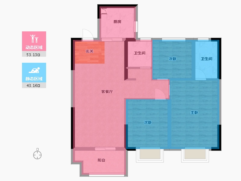 江西省-吉安市-金科浩城阳光城・文澜府丨白鹭-85.96-户型库-动静分区