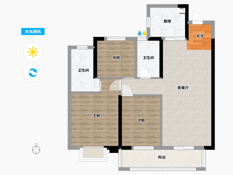 湖北省-武汉市-新城璞樾门第-87.30-户型库-采光通风