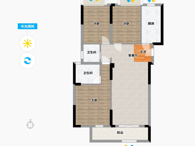 湖北省-武汉市-宝业星毓府-90.79-户型库-采光通风