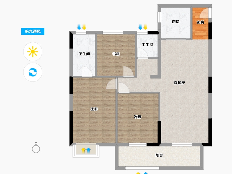 湖北省-武汉市-宝业星毓府-95.89-户型库-采光通风