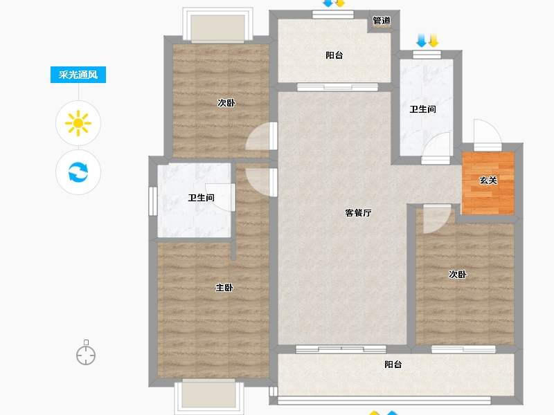 江苏省-南京市-鱼嘴润府-96.00-户型库-采光通风