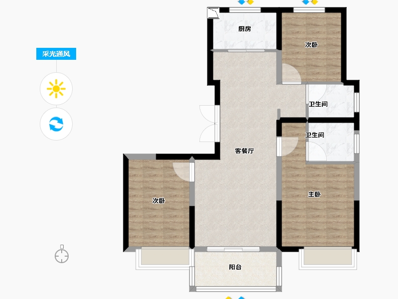 河南省-濮阳市-金域兰亭-88.94-户型库-采光通风