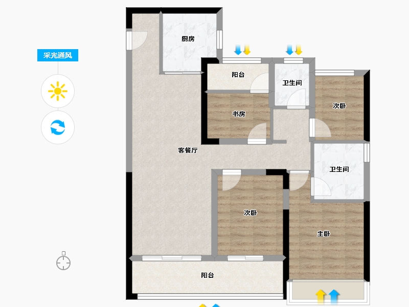 浙江省-温州市-铂雅名邸(三期)-91.79-户型库-采光通风