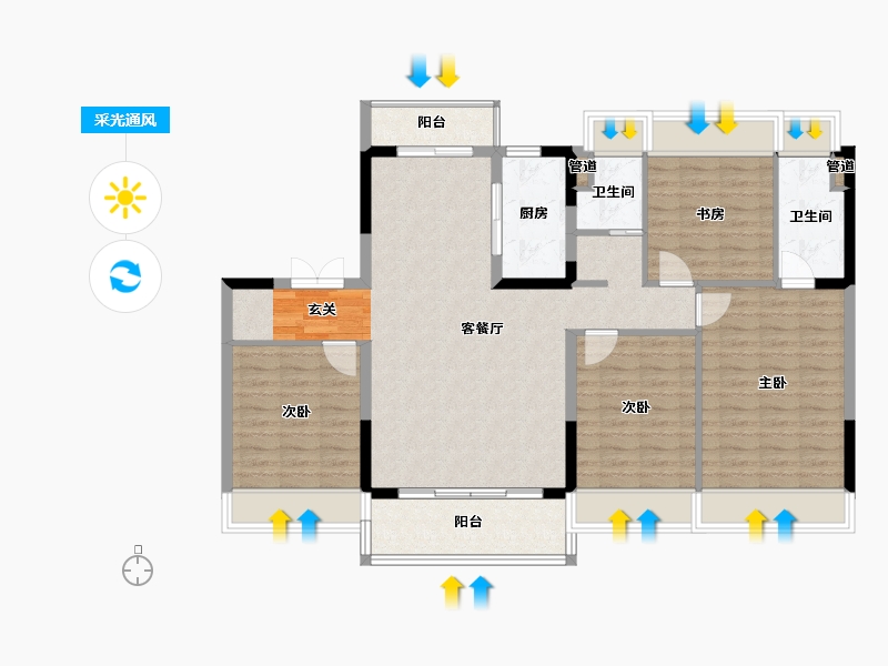 江苏省-南京市-碧桂园・泊云间-111.99-户型库-采光通风