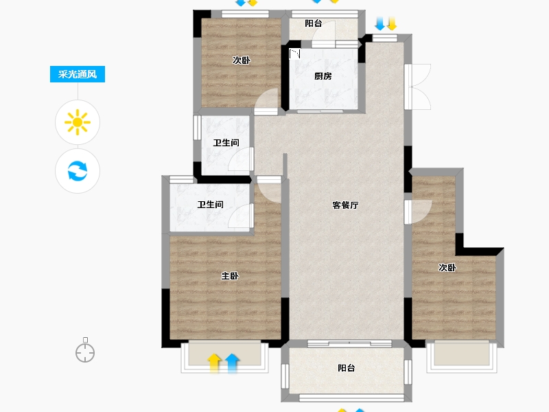 重庆-重庆市-重庆新城和昱麟云-87.51-户型库-采光通风