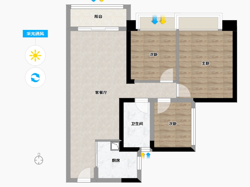 广东省-广州市-广州亚运城天峯-69.29-户型库-采光通风