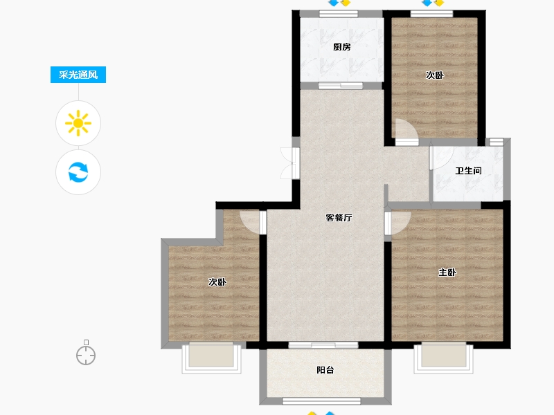 陕西省-西安市-当代上品湾MOMΛ-89.60-户型库-采光通风