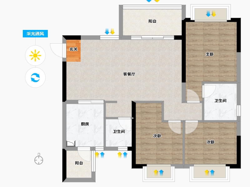 四川省-成都市-恒大翡翠龙庭-86.48-户型库-采光通风