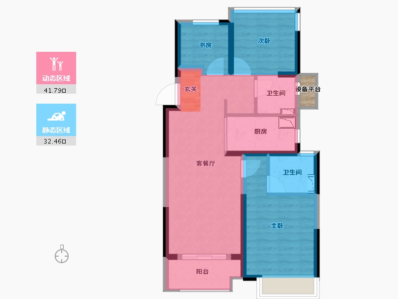 浙江省-杭州市-华景川万科潮启公寓-65.99-户型库-动静分区