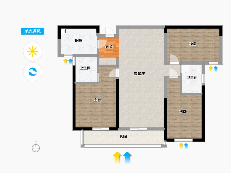 湖南省-长沙市-梅溪湖玺悦-102.81-户型库-采光通风