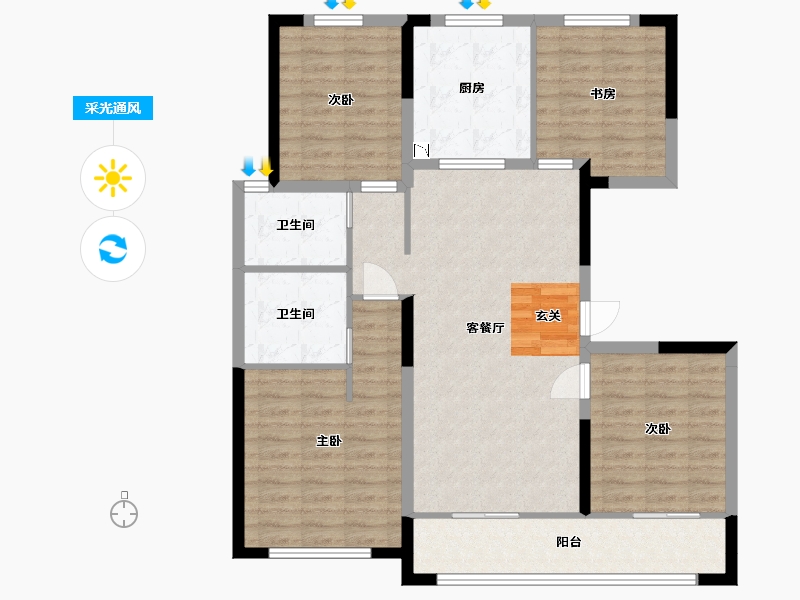 山东省-青岛市-仙山花园-105.47-户型库-采光通风