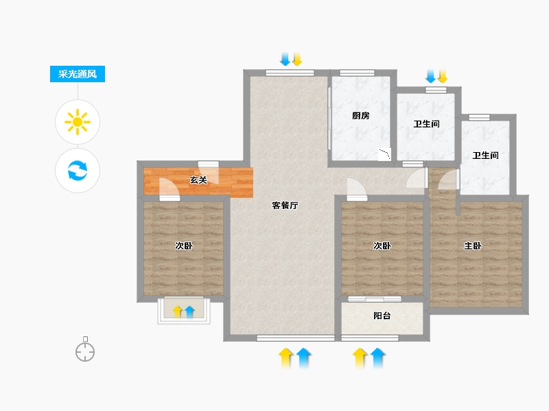 山东省-青岛市-海信・北涧山居-104.00-户型库-采光通风