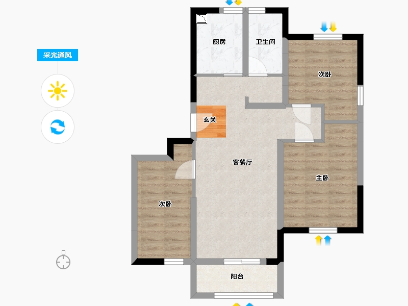 山东省-威海市-国宏立泰・桂花园-70.79-户型库-采光通风