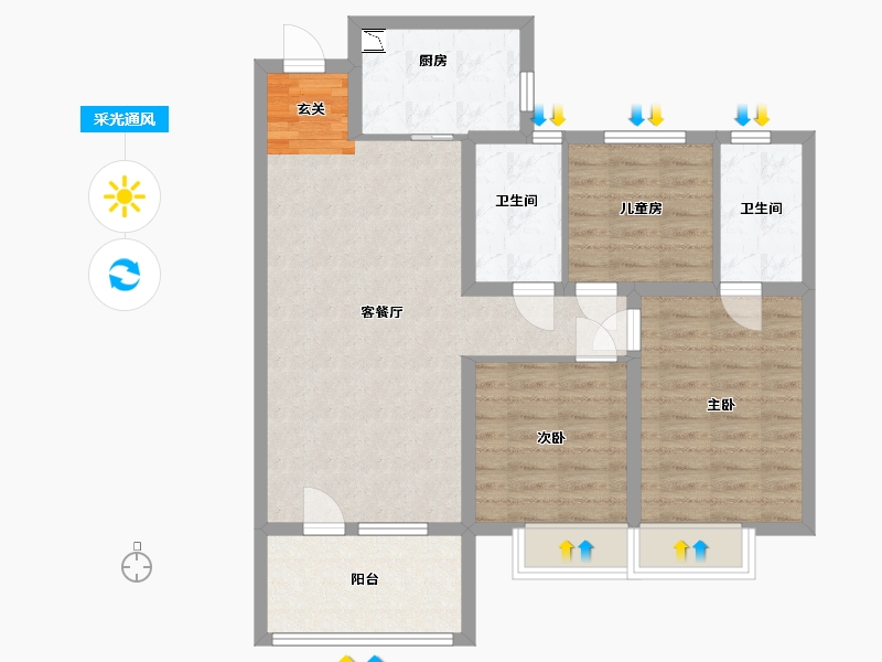 山东省-威海市-蓝光雍锦湾-84.80-户型库-采光通风