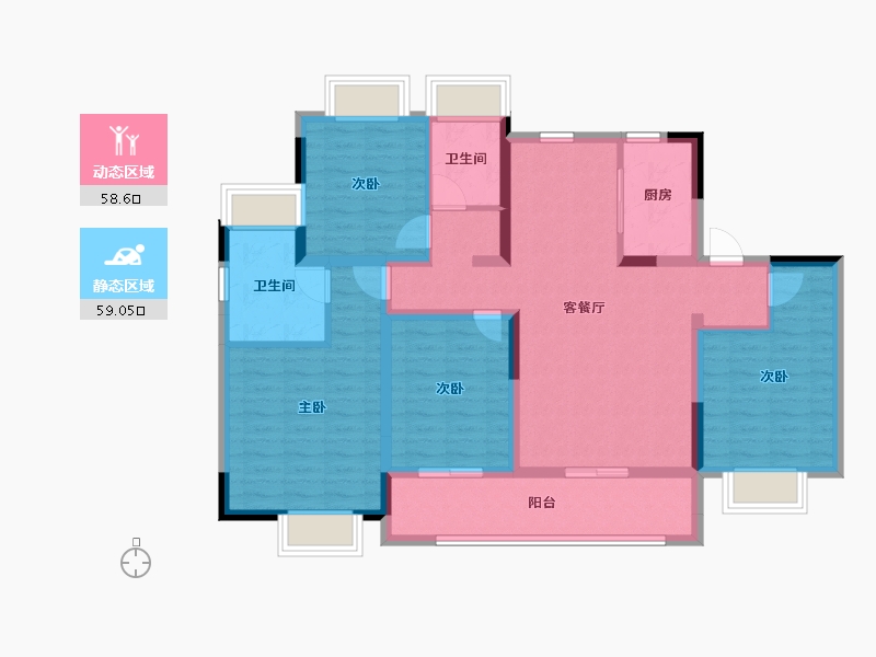 安徽省-宣城市-昊域公园四季-104.29-户型库-动静分区