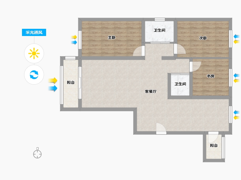 内蒙古自治区-呼和浩特市-蔚蓝家园-89.70-户型库-采光通风