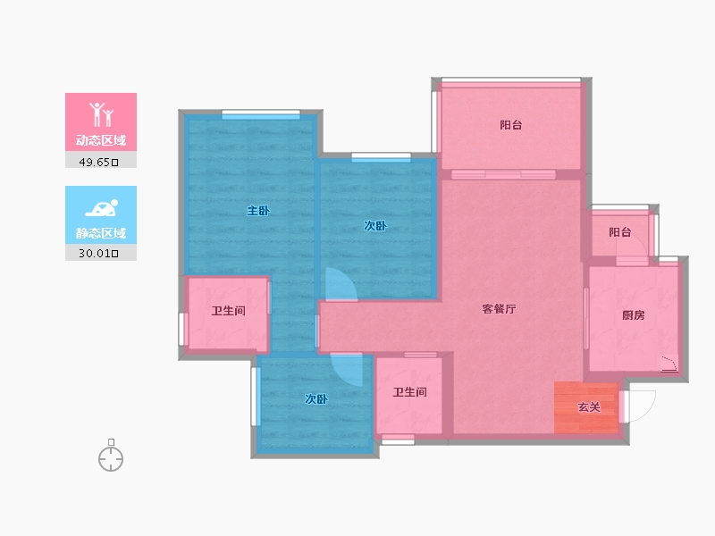 四川省-南充市-鸿通・翡翠城・紫云府-70.84-户型库-动静分区