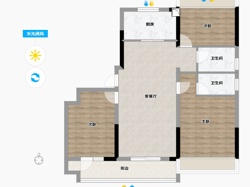 湖北省-孝感市-孝昌县碧桂园时代城-88.51-户型库-采光通风