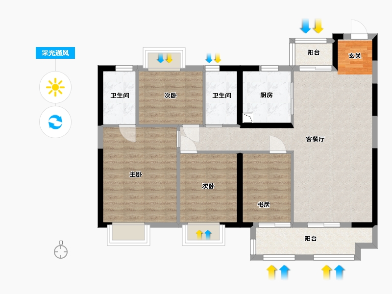 湖北省-武汉市-美的君兰半岛-96.20-户型库-采光通风