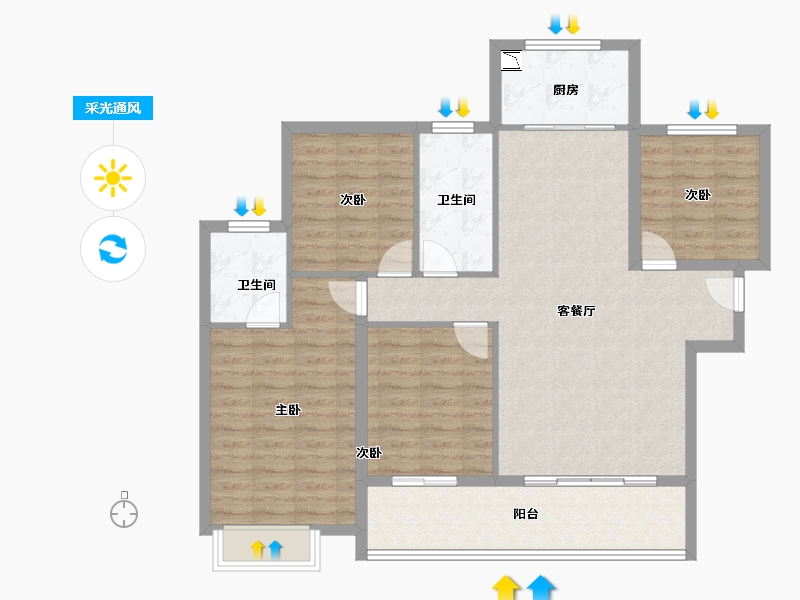 湖南省-株洲市-醴陵亿都时光-107.20-户型库-采光通风