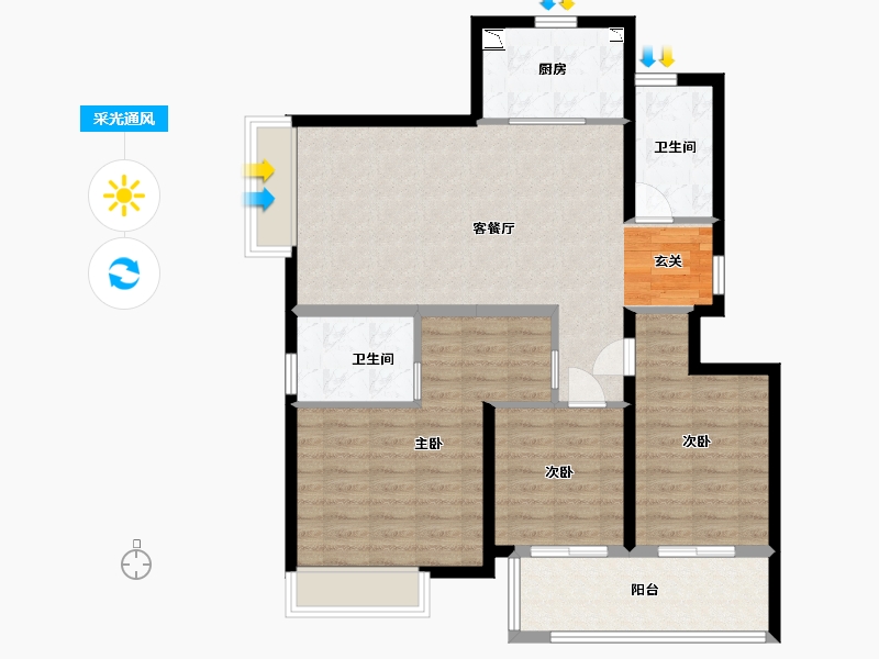 浙江省-舟山市-创世花园-94.40-户型库-采光通风