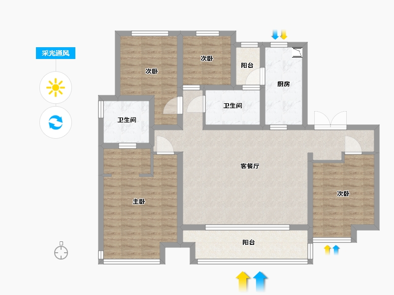 陕西省-西安市-陕建・荣华臻萃府-104.00-户型库-采光通风