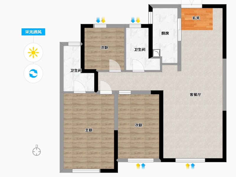 内蒙古自治区-包头市-锦天下-92.37-户型库-采光通风