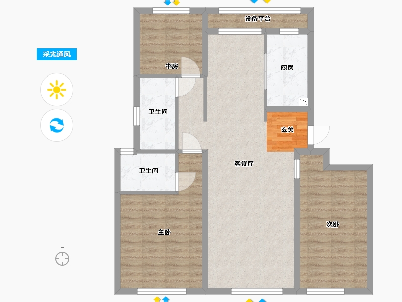 山东省-烟台市-中海万锦公馆-88.80-户型库-采光通风